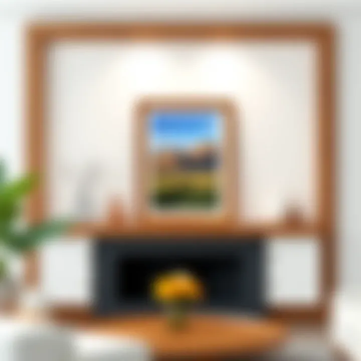 Elegant wooden frame showcasing a vibrant poster in a minimalistic setting