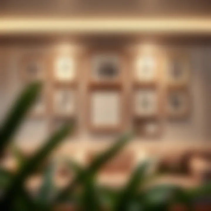 Elegant arrangement of multiple picture frames on a wall