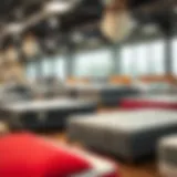 Different types of full size mattresses displayed in a showroom