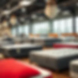 Different types of full size mattresses displayed in a showroom