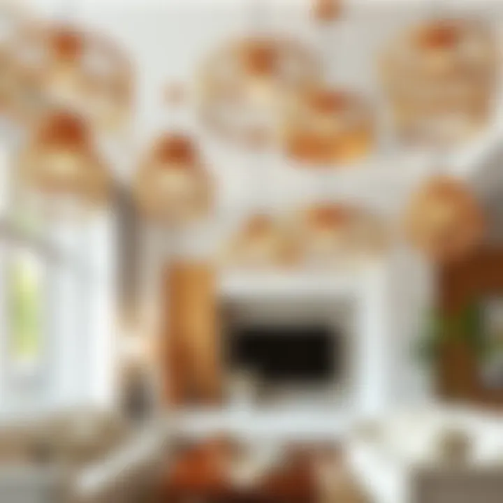Various bamboo ceiling mount designs displayed in a chic interior