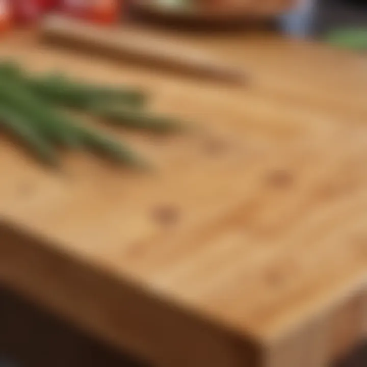 An eco-friendly butcher block made from bamboo, emphasizing its sustainability.