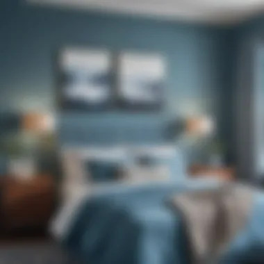 Create a Peaceful Retreat with Blue Tones A cozy bedroom featuring calming blue three-piece wall art