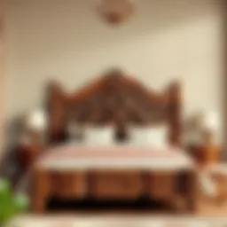 Elegant full-size wooden bed showcasing intricate craftsmanship
