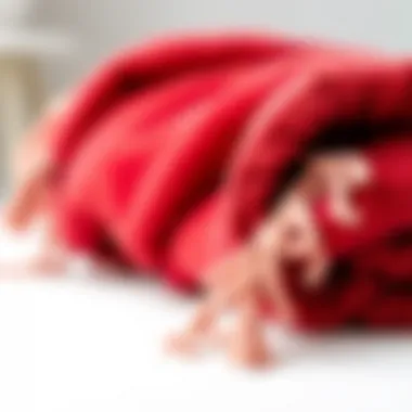 Close-up of the soft texture of a cherry red throw blanket showcasing its material quality