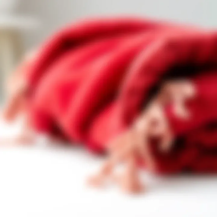 Close-up of the soft texture of a cherry red throw blanket showcasing its material quality