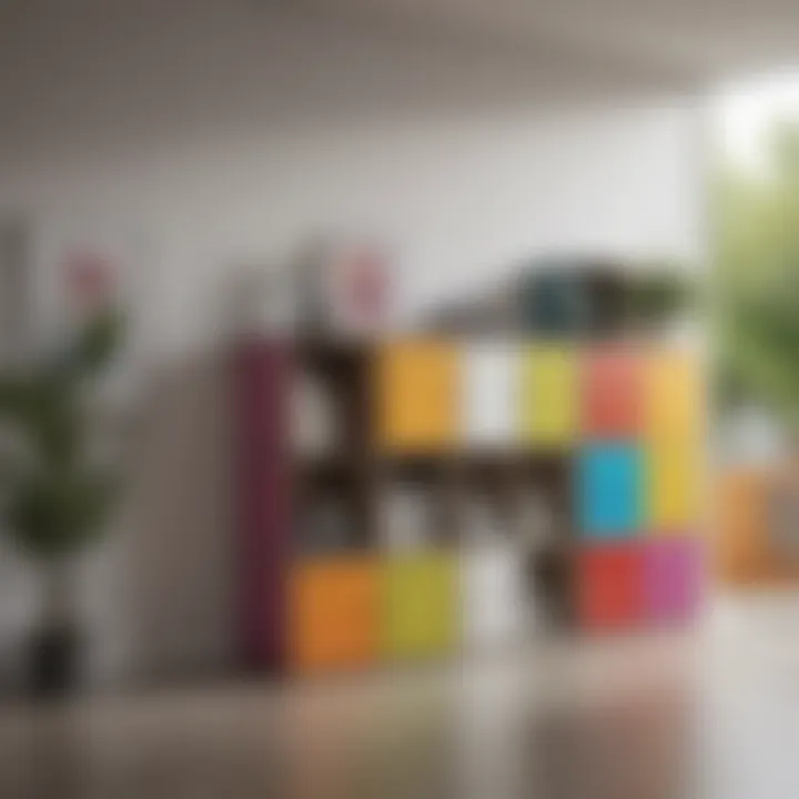 Colorful modular storage units in a contemporary space