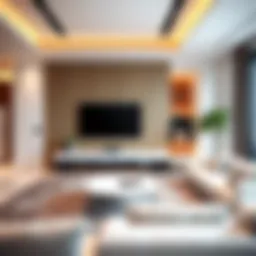 Elegant modern living room with a sleek TV wall unit