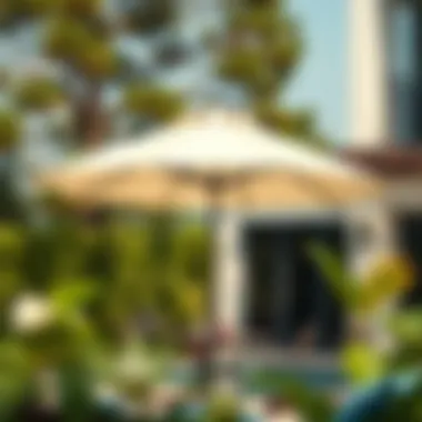 Elegant Patio Umbrella Design Stylish patio umbrella in a serene outdoor setting