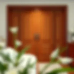 Elegant wooden closet doors in a stylish bedroom