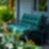 Elegant dark green bench cushion enhancing outdoor seating