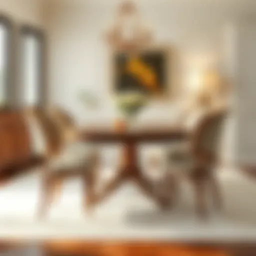 Elegant dining room setting showcasing a wooden table and four matching chairs