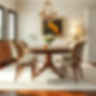 Elegant Dining Room Setup Elegant dining room setting showcasing a wooden table and four matching chairs