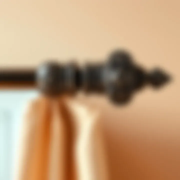 Close-up of a decorative curtain rod mounted on a wall