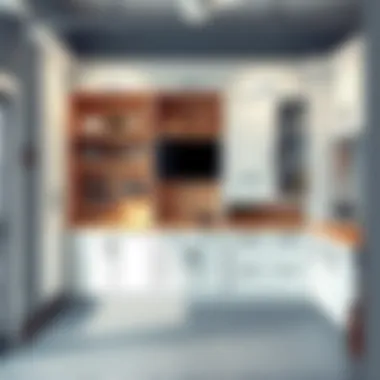 Stylish Garage Cabinetry Chic garage design featuring stylish cabinets and open shelving
