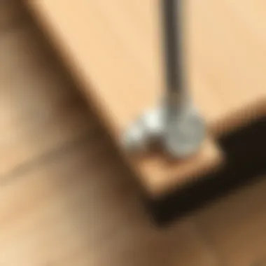 Close-Up of Adjustable Mechanism Close-up view of the adjustable mechanism of stainless steel cabinet legs