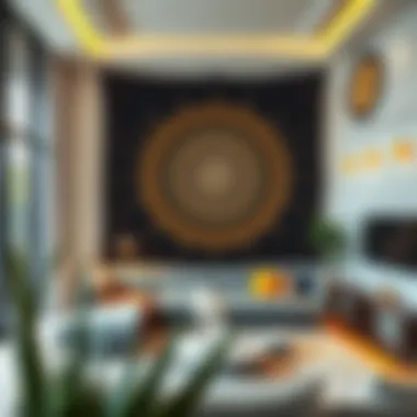 Contemporary tapestry installation in a modern living space