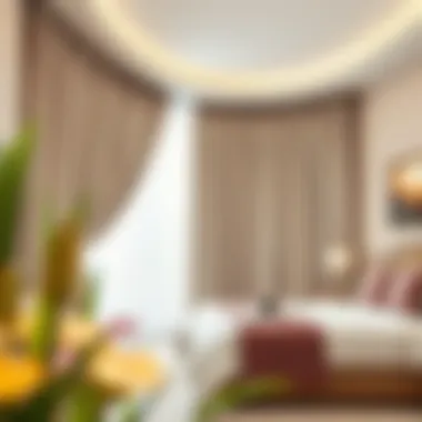 Stylish Drapery in Bedroom Stylish drapery arrangement in a cozy bedroom