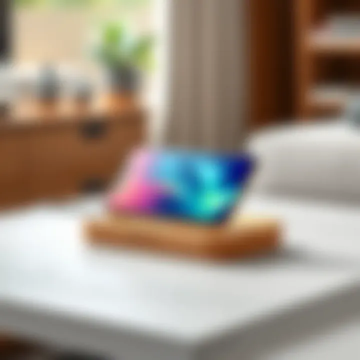 Stylish Bamboo Charging Station Elegant bamboo wireless charging station showcasing its design