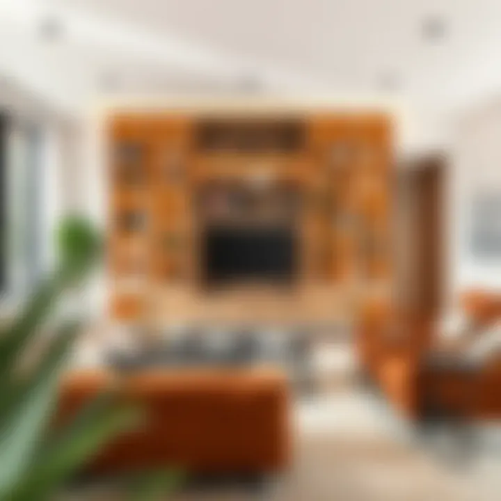 Open Concept Living with Bookcase Wall Mounts Open concept living area featuring bookcase wall mounts