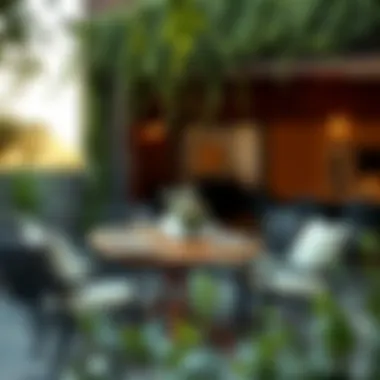 Chic Outdoor Dining Experience with Bronze Aluminum Stylish outdoor dining setup with bronze aluminum table