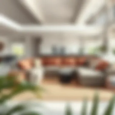 Trendy sectional couch arrangement in a spacious open concept area