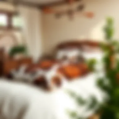 Cozy bedroom featuring cow comforter