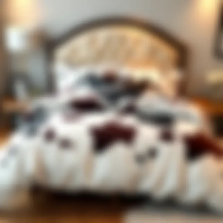 Elegant cow-themed comforter on a queen bed