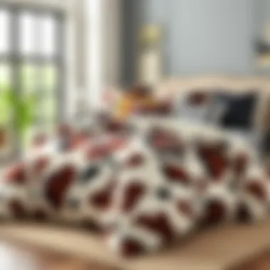 Various styles of cow comforters displayed