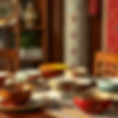 Cultural significance of dish bowls depicted through traditional dining setups