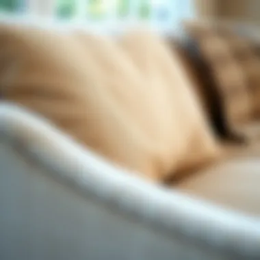 Close-up of fabric texture on an 84 inch couch with chaise
