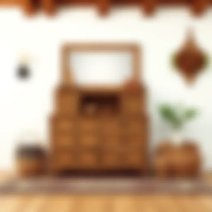 Rustic wooden dresser showcasing vintage craftsmanship