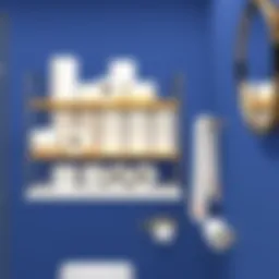 Elegant bathroom shelving displaying neatly stacked toilet paper rolls.