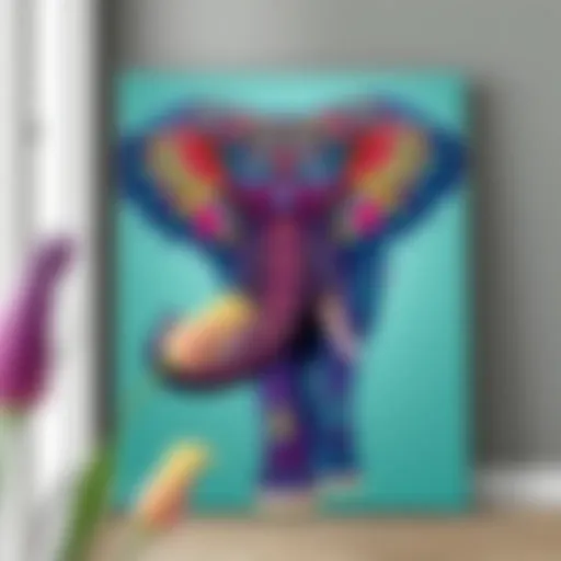 Vibrant elephant canvas art showcasing intricate patterns