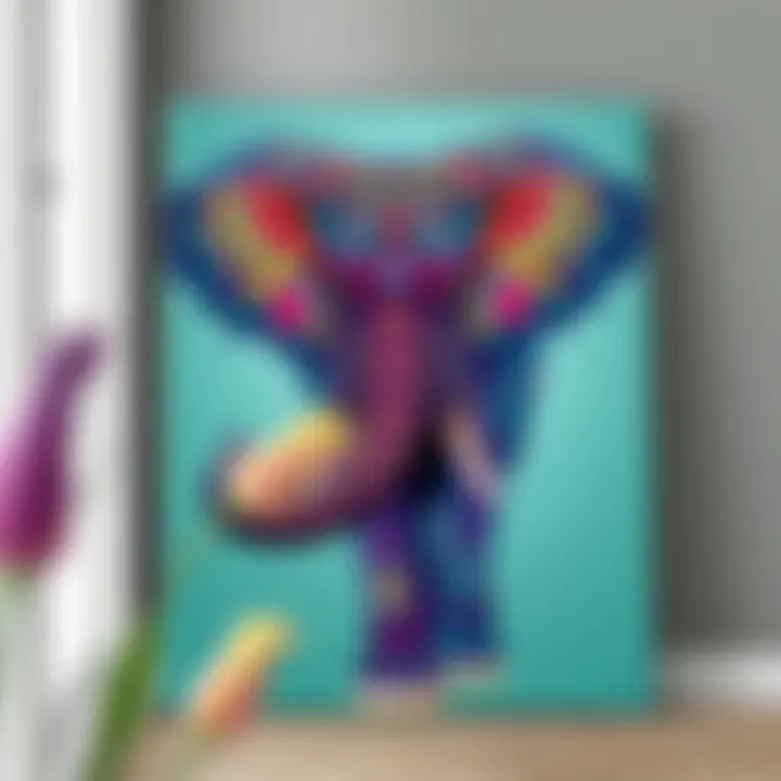 Vibrant elephant canvas art showcasing intricate patterns