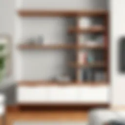 Elegant floating wood bookshelf showcasing modern design