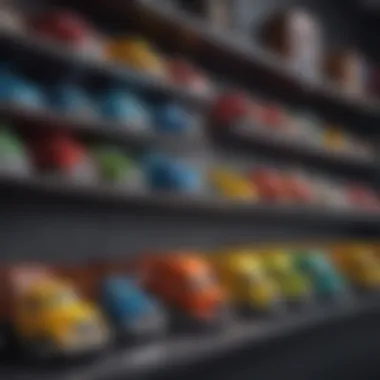 Creative organization of toy trucks on shelves