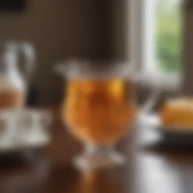 Glass creamer pitcher in use during a formal tea setting