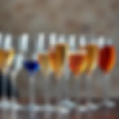 Assorted champagne glasses emphasizing material diversity