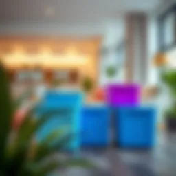 Stylish Iris plastic storage boxes arranged in a modern living room