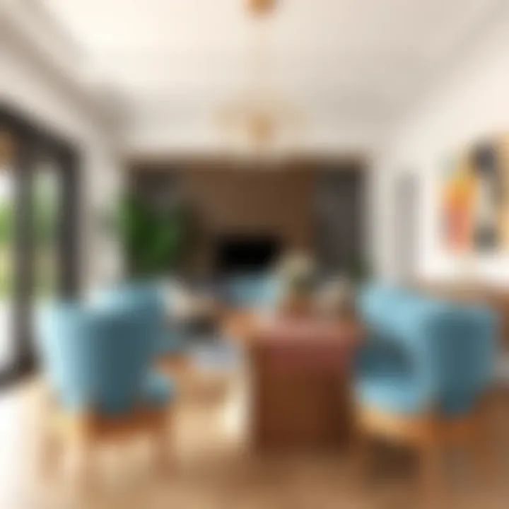 Stylish Dining Area Highlighting Light Blue Cushions Stylish dining area featuring light blue cushions as focal point