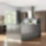 Sleek stainless steel kitchen island