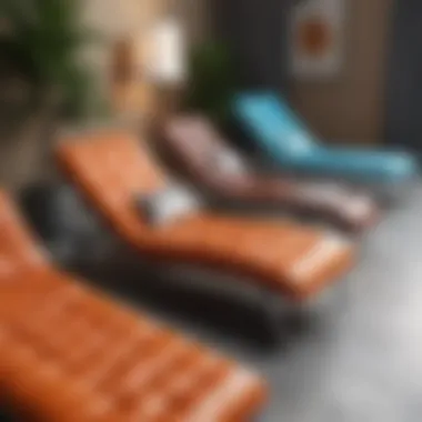 Variety of materials used in chaise lounges displayed