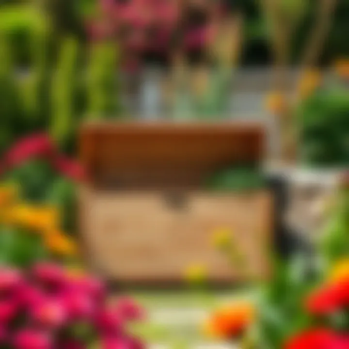 Stylish Outdoor Storage Box in Garden Stylish outdoor garden storage box in a vibrant garden setting