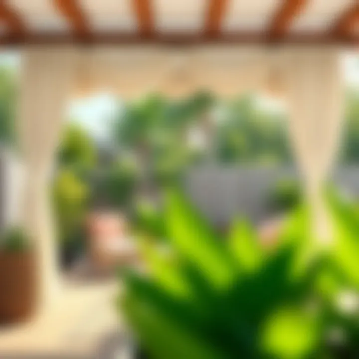 Installation of outdoor curtains in a backyard