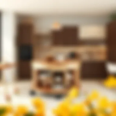 Stylish Round Kitchen Island on Wheels Stylish round kitchen island on wheels in a contemporary setting