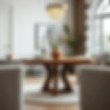 Elegant round wood living room table in a modern setting