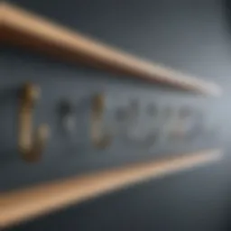 Various types of small hooks displayed on a shelf