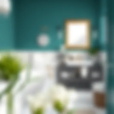 A serene bathroom featuring teal accents and complementary decor