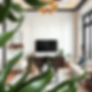 Stylishly decorated room featuring a 50 inch height TV stand